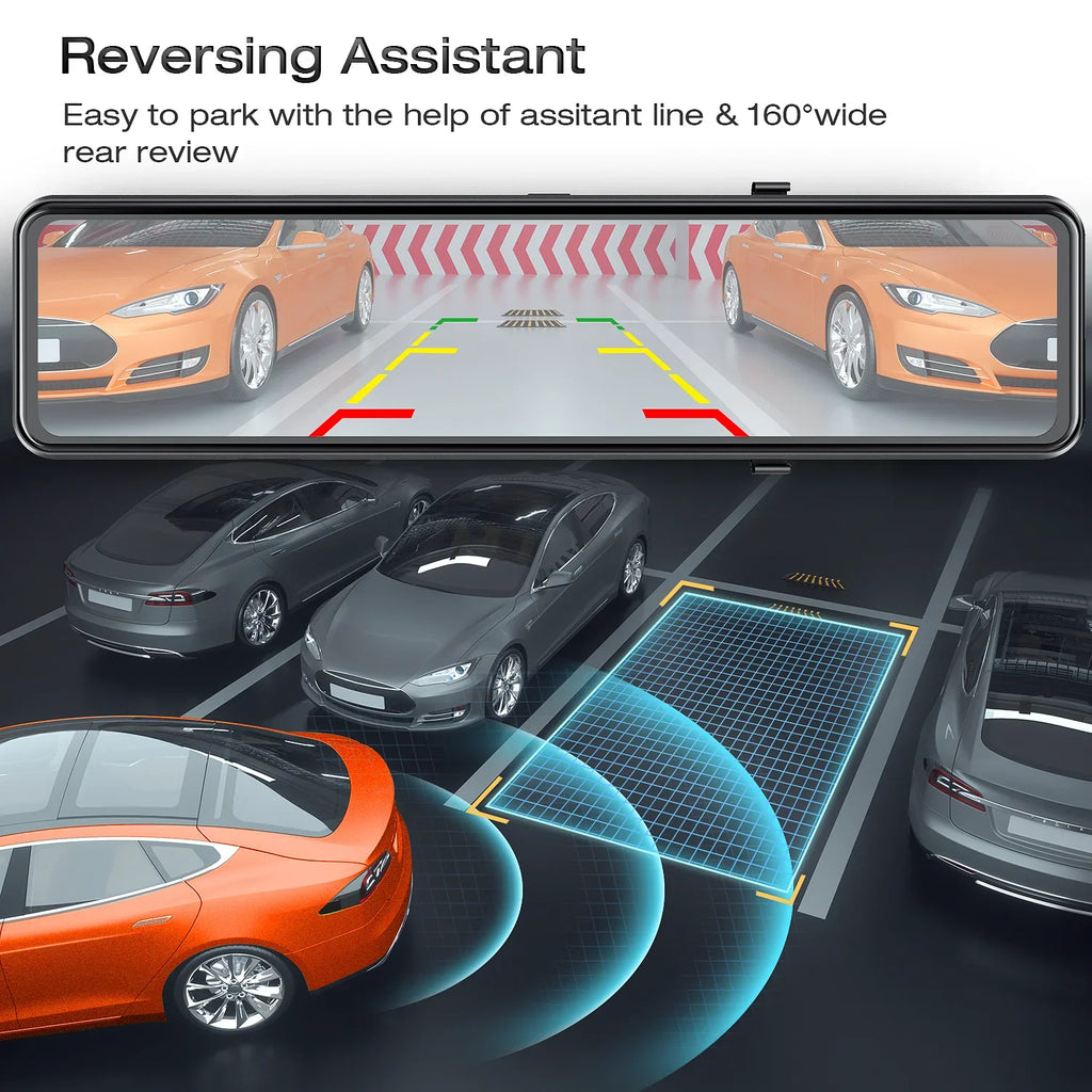 TOGUARD Rear Monitoring, Touch Cam, and 4K+1080P Parking Screen View 12" Camera, Mirror Rear Assist, GPS Front Dash Parking