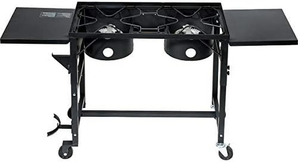 BTU, Station Burner Black 2 BBQ Stove exterior Cooking Picnic Folding Stand Propane Double Camping Grill 58,000 Cook