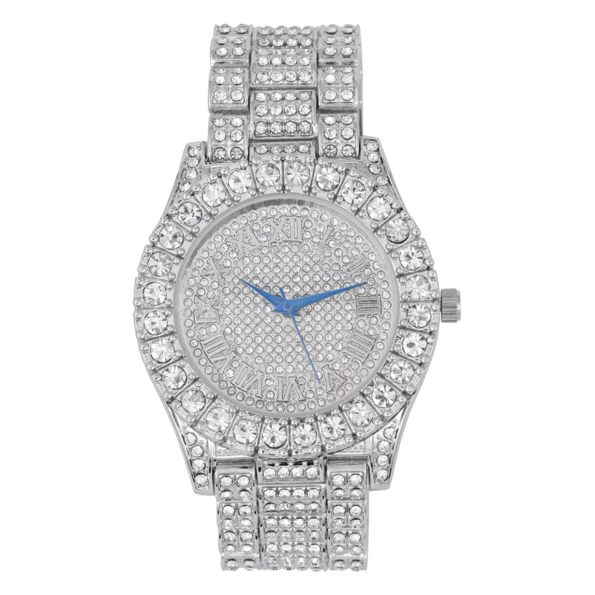 '- - Roman Ring ST10327SET3PC Bracelet with Chain & (10,Silver) Bezel Out Big Charles Iced Numerals w/Cuban Fully Watch Dial Raymond Rocks Mens