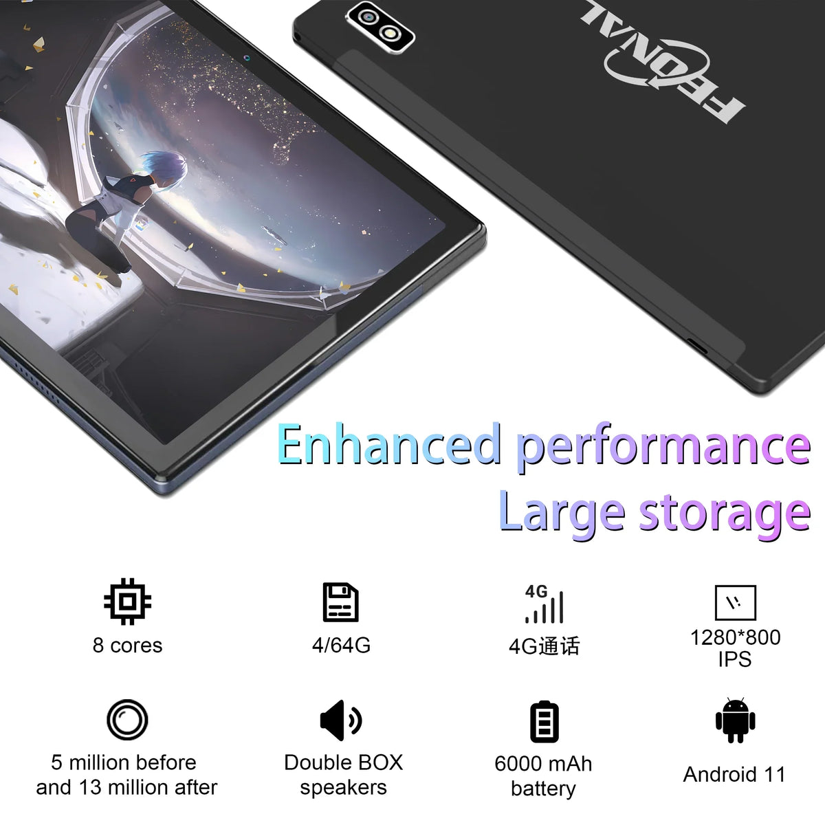 Wifi with Tablet 10" Octa 64GB Ram Cellular Rom Android Gps 11 Bluetooth Tablet Core Arm Keyboard 4GB