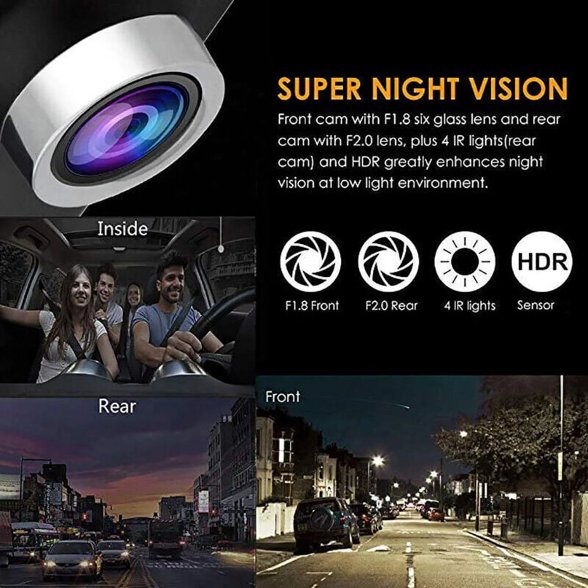 Front/Rear/Built-In Driving Video Xhy 1080P DVR and 4" Cam G-Sensor, Camera Motion Parking Car Monitoring Dash HD Recorder Dual Lens Detection