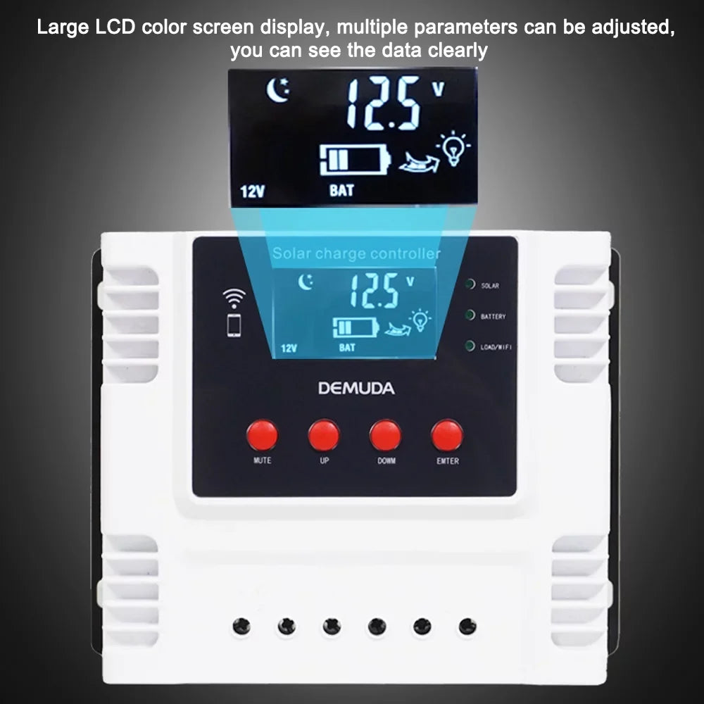 Iron Data Charger Lixada Solar Controller 12V/24V with for Ternary App Batteries Mobile LED Display Leadacid Intelligent Real-time PWM