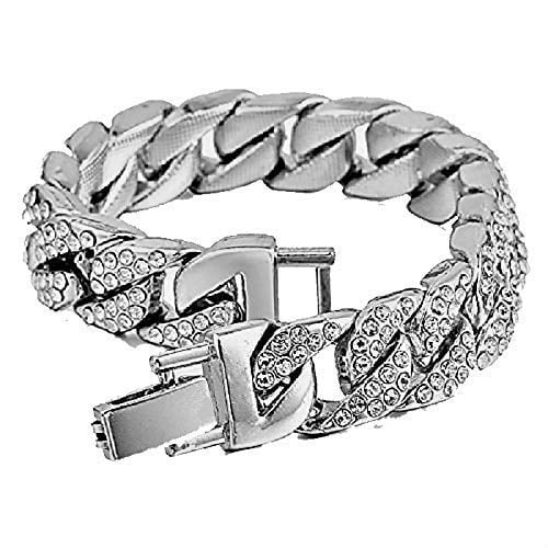 '- - Roman Ring ST10327SET3PC Bracelet with Chain & (10,Silver) Bezel Out Big Charles Iced Numerals w/Cuban Fully Watch Dial Raymond Rocks Mens
