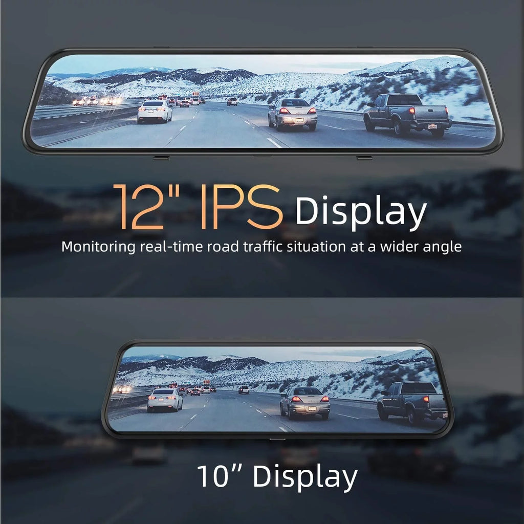 Control Voice Mirror 4K Front W/Night Rear Vision Camera IPS Dash Mirror Cam Monitor Dual & Touch H612T 12" Dash Screen, Vantop View Cars Camera, Parking -