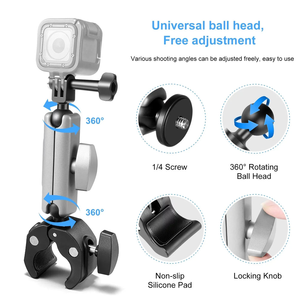 Aluminum AKASO 11/10/9/8 Adapter, Head, PU867B Hero Rotatable Alloy Mount, Compatible Dual DJI PULUZ Handlebar Clamp Ball