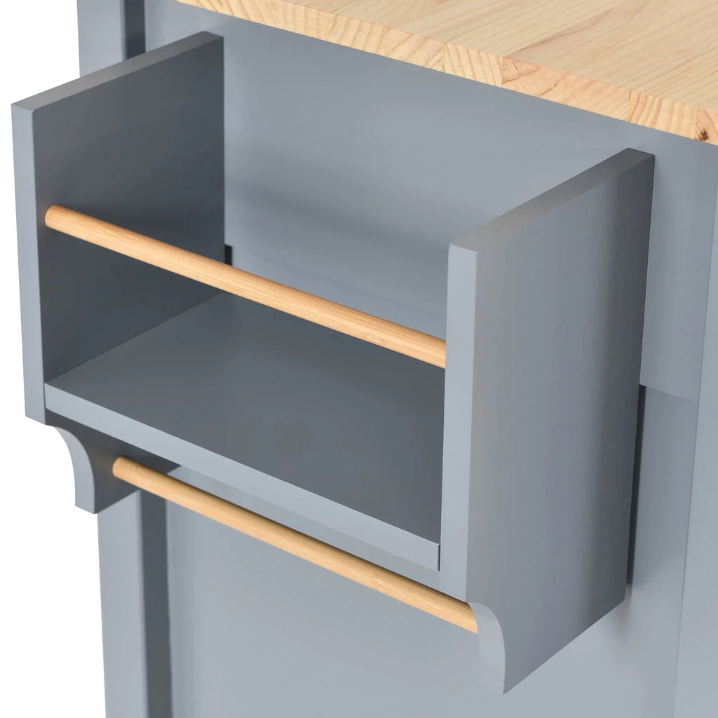 Locking - Wood with and Grey Wheels Top Kitchen Solid Blue Cart Island Granite