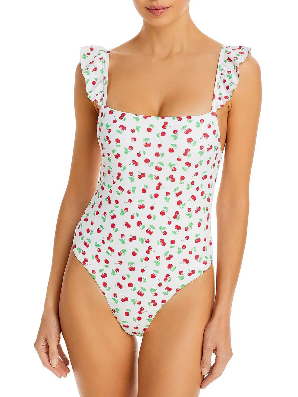 Swimsuit Womens Neck One-Piece Square Ruffled Maillot Swim Aqua