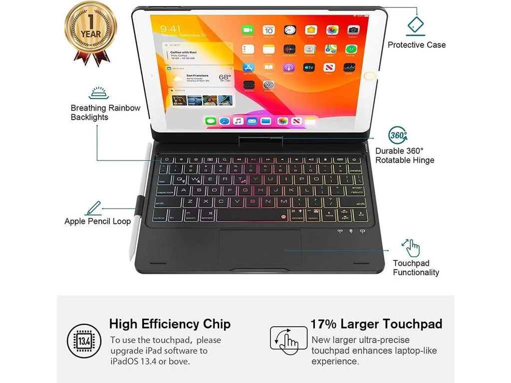 and Gen iPad Backlit Touchpad Pro 3 for Holder Gen 10.2 Keyboard case 2021/ 2020/ Pencil 2019 10.5, 9th 7th Keyboard 8th iPad Air Gen Rotatable / with inch