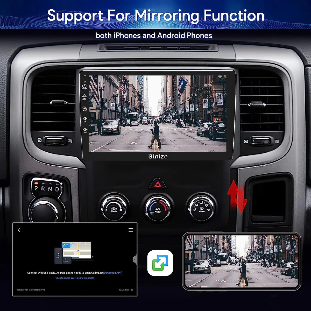 for 2500 12 3500 Ram 1500 Android in-Dash Stereo Car Navigation CarPlay/Android GPS Double Binize Dodge 2013-2018, 9" Wireless Camera/DSP/SWC/BT/WiFi/2+32GB Auto/AM/FM/Backup Unit Din Radio with