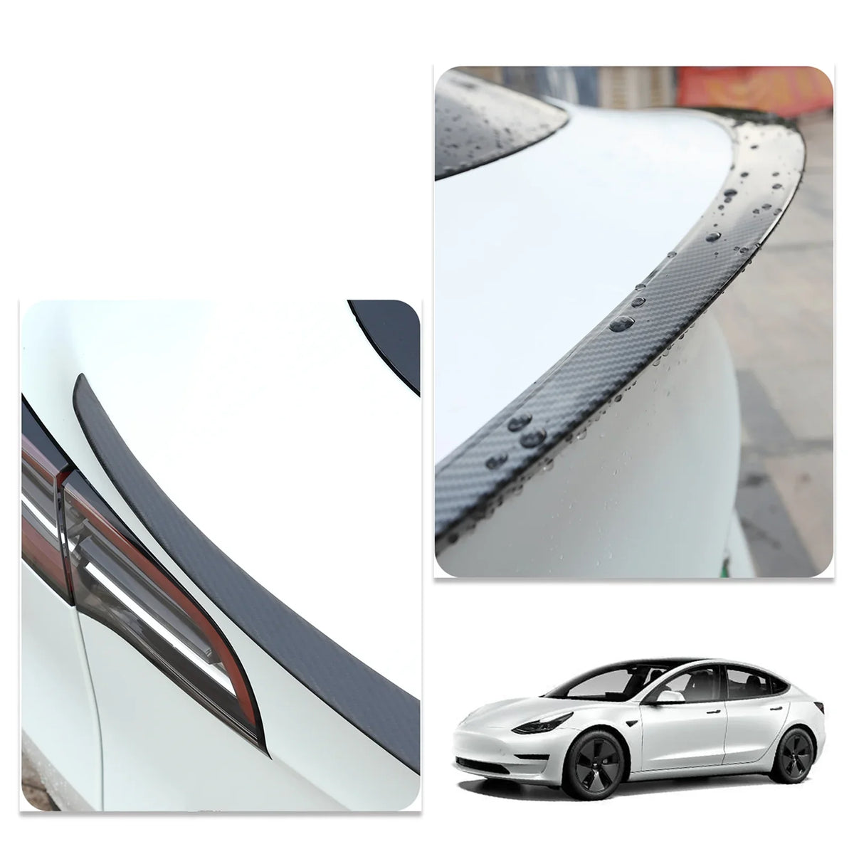'- Carbon Lip Tesla Spoiler Rear For Fiber) 2023 3 Trunk 2017 (Matte Wing Model
